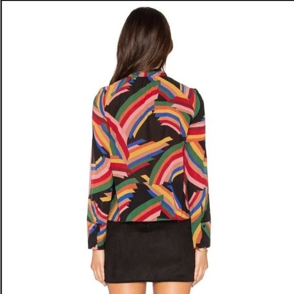 Alice + Olivia Aisha Silk Tie Neck Blouse in Mod Stripe Multi - Picture 3 of 8